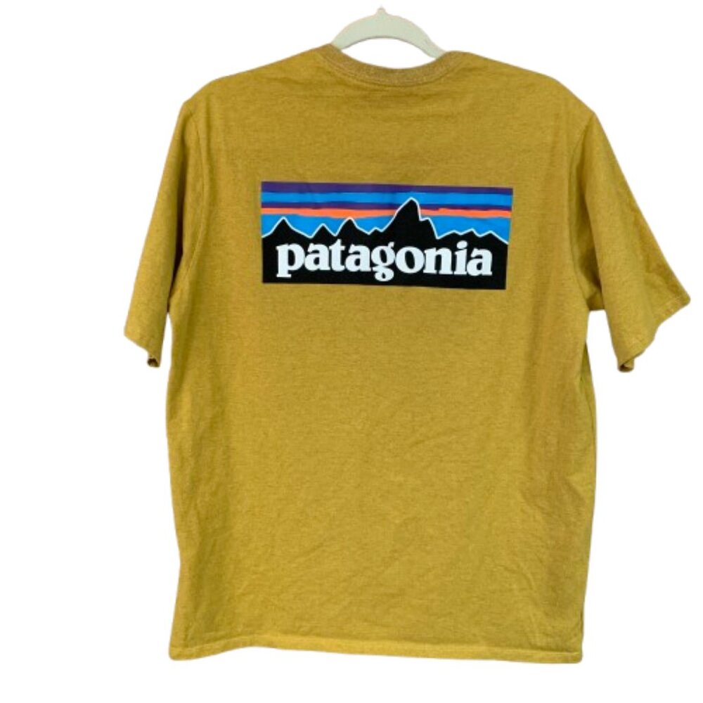 Patagonia P-6 Logo Responsibili-Tee Hawk Gold Men's Short Sleeve T-Shirt EUC